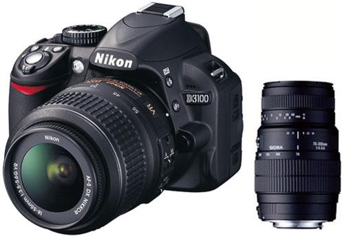 Nikon D3100 Noir + 2 Obj. : Nikon Af-S Dx Vr 18 - 55 Mm F/3.5 - 5.6 Série G + Sigma Dg 70 - 300 Mm F/4 - 5.6 Macro